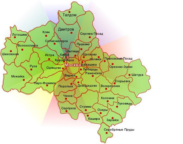 Расположения Талдома на карте Московской области.